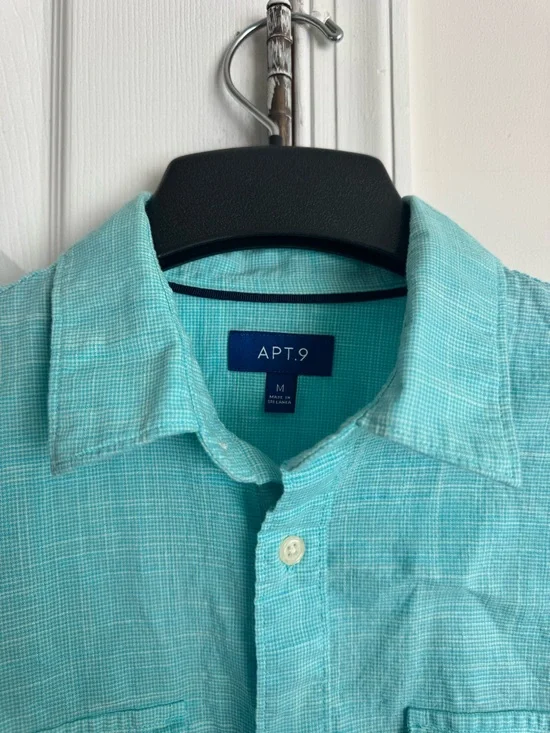 Apt. 9 Men’s Medium Aqua Turquoise Cotton Long Sleeve Button Down Shirt EUC - Picture 4 of 10
